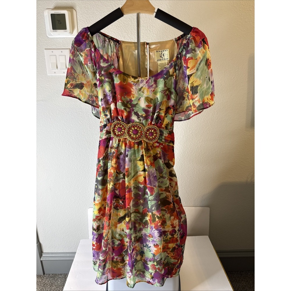 ICE‎ Women's Flowy Sleeve Beaded Waist Floral Dress Size 14